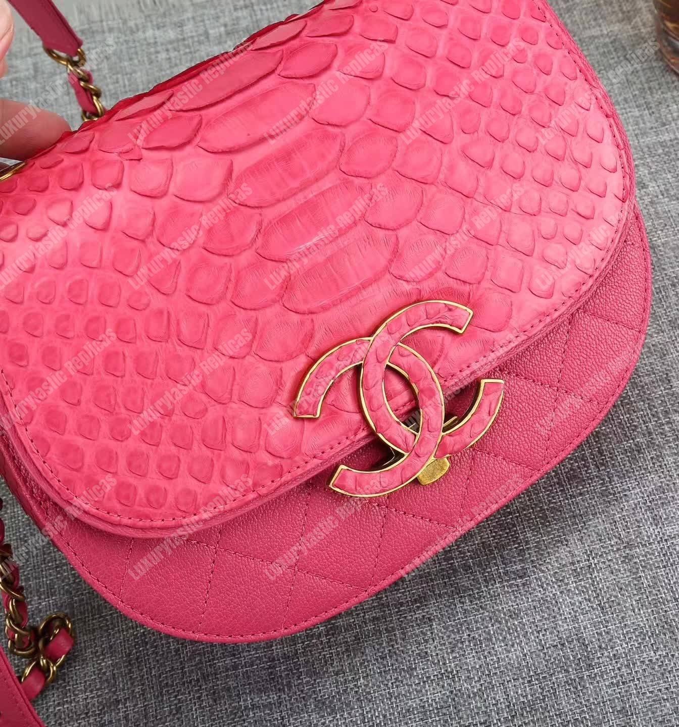 Ch*el medium flap bag with top handle pink
