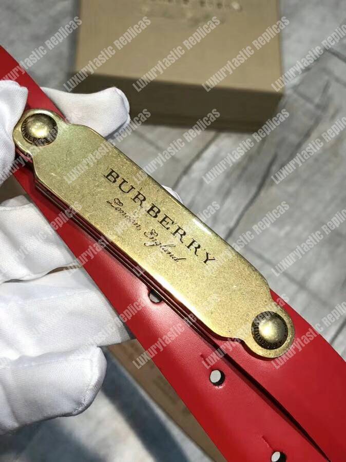 B**rry brass plaque buckle embossed bridle leather belt red