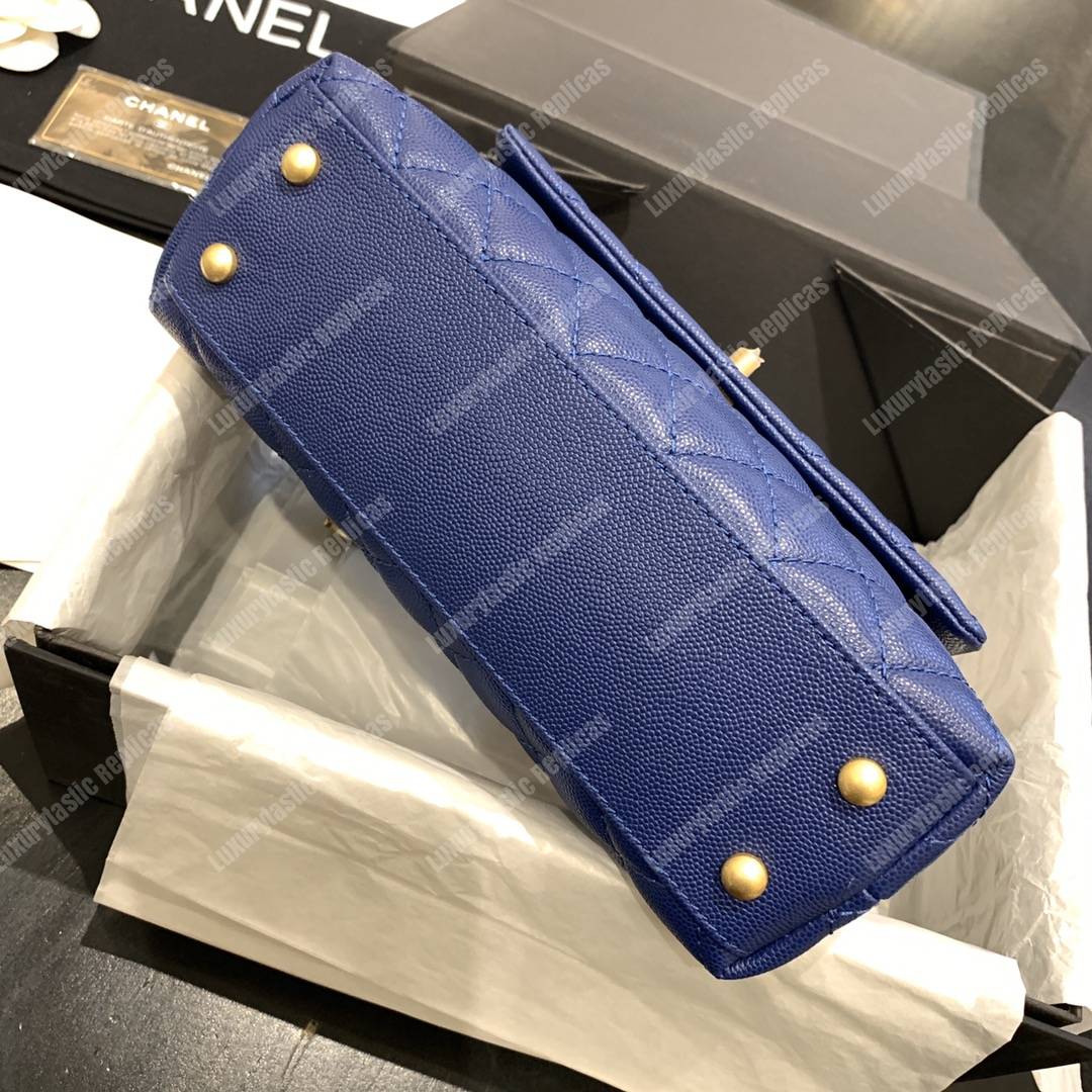 Ch*el flap bag with top handle caviar leather blue
