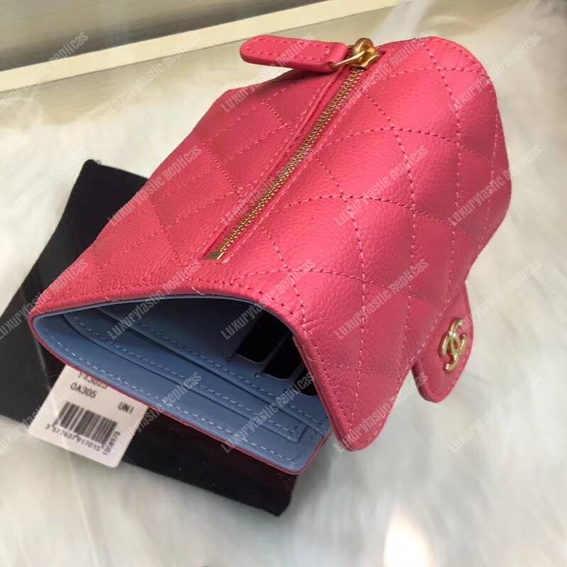 Ch*el classic small flap wallet red blue interior