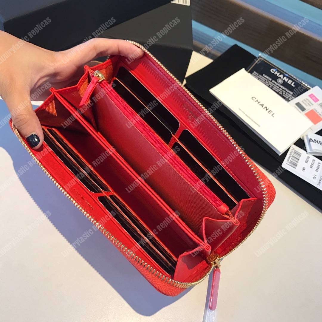 Ch*el 19 long zipped wallet red