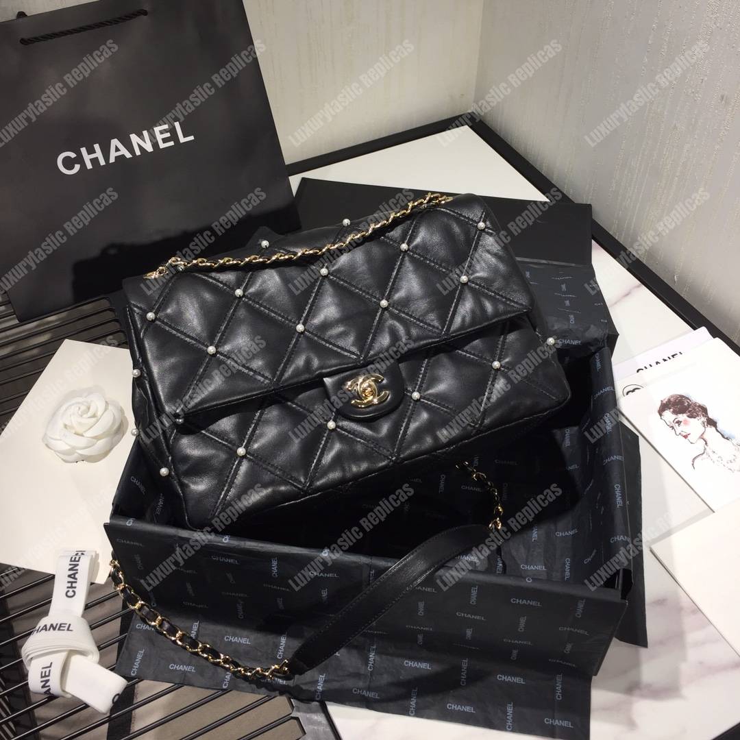 Ch*el flap bag iimitation pearls black