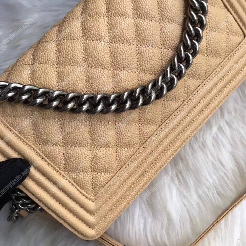 Ch*el boy medium handbag beige