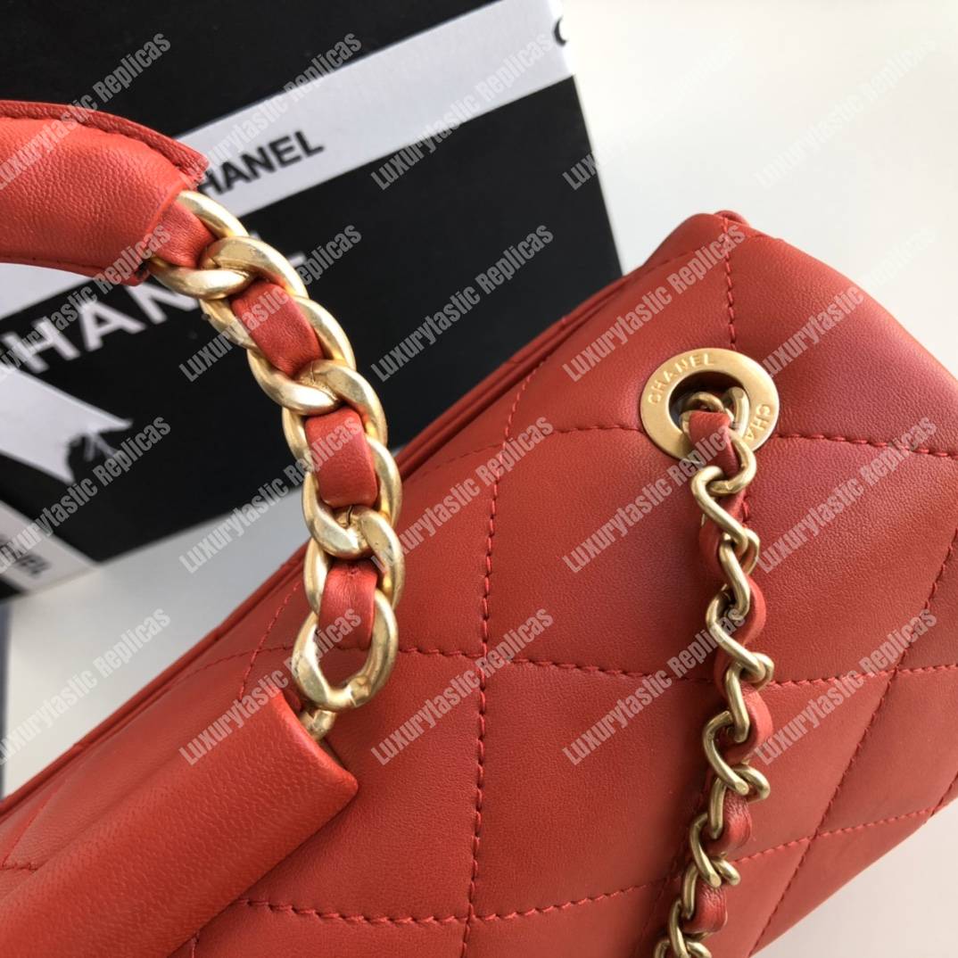 Ch*el lambskin flap bag red