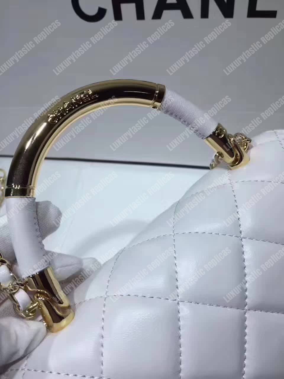 Ch*el small flap bag with top handle white