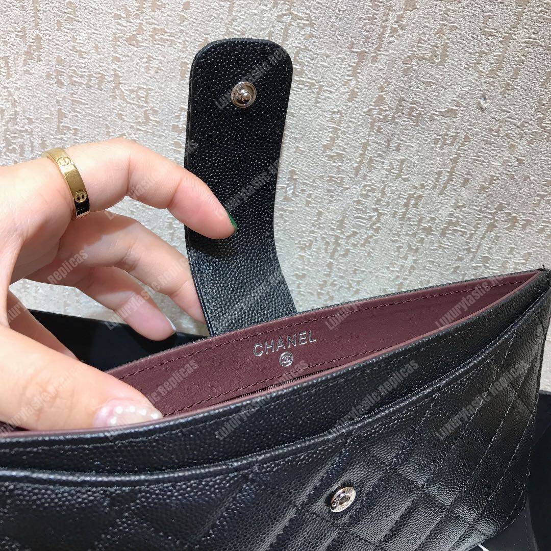 Ch*el classic pouch caviar leather silver tone black