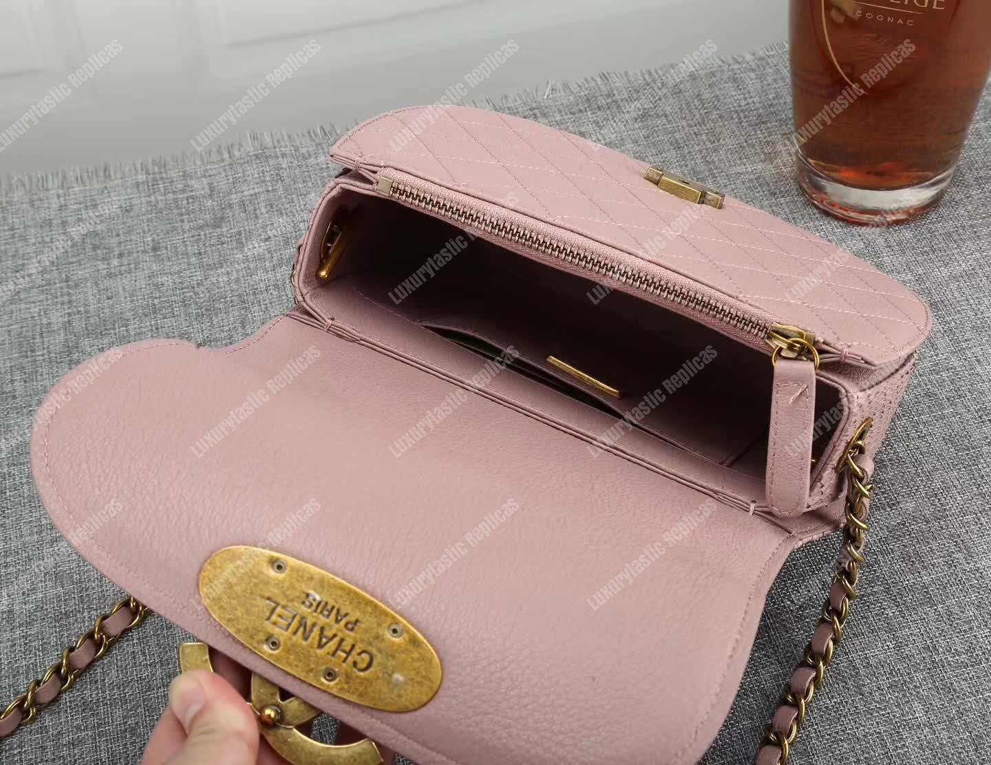 Ch*el medium flap bag with top handle light pink