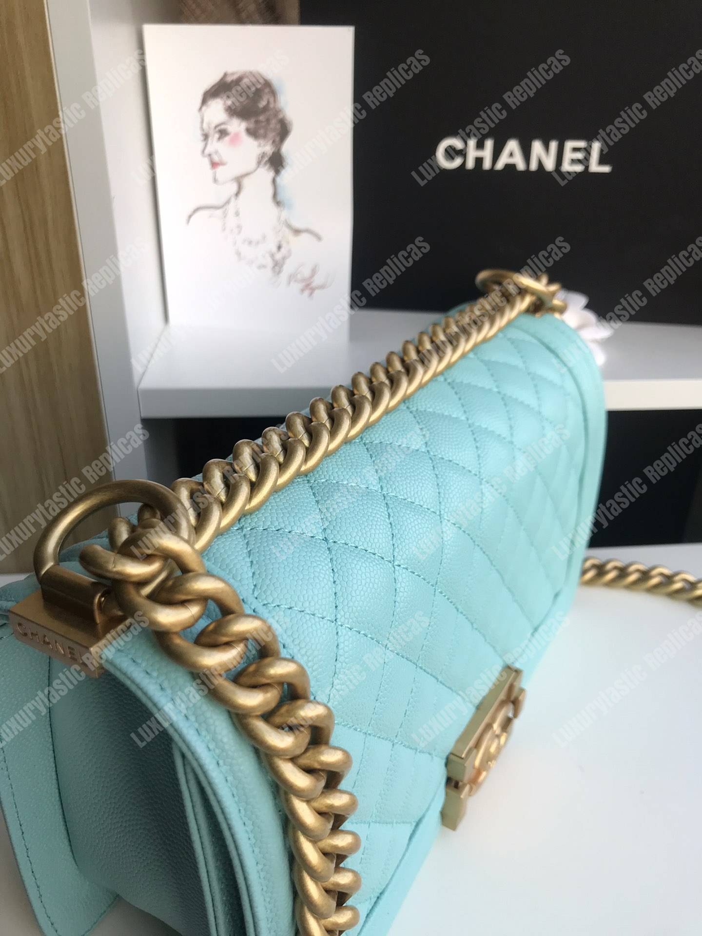 Ch*el boy medium handbag sky blue