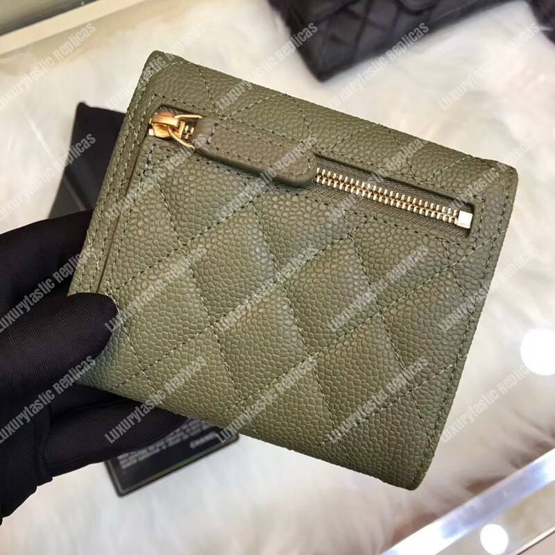 Ch*el classic small flap wallet green