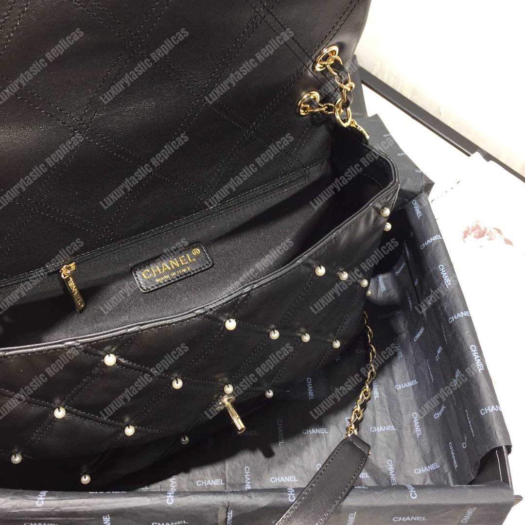 Ch*el flap bag iimitation pearls black