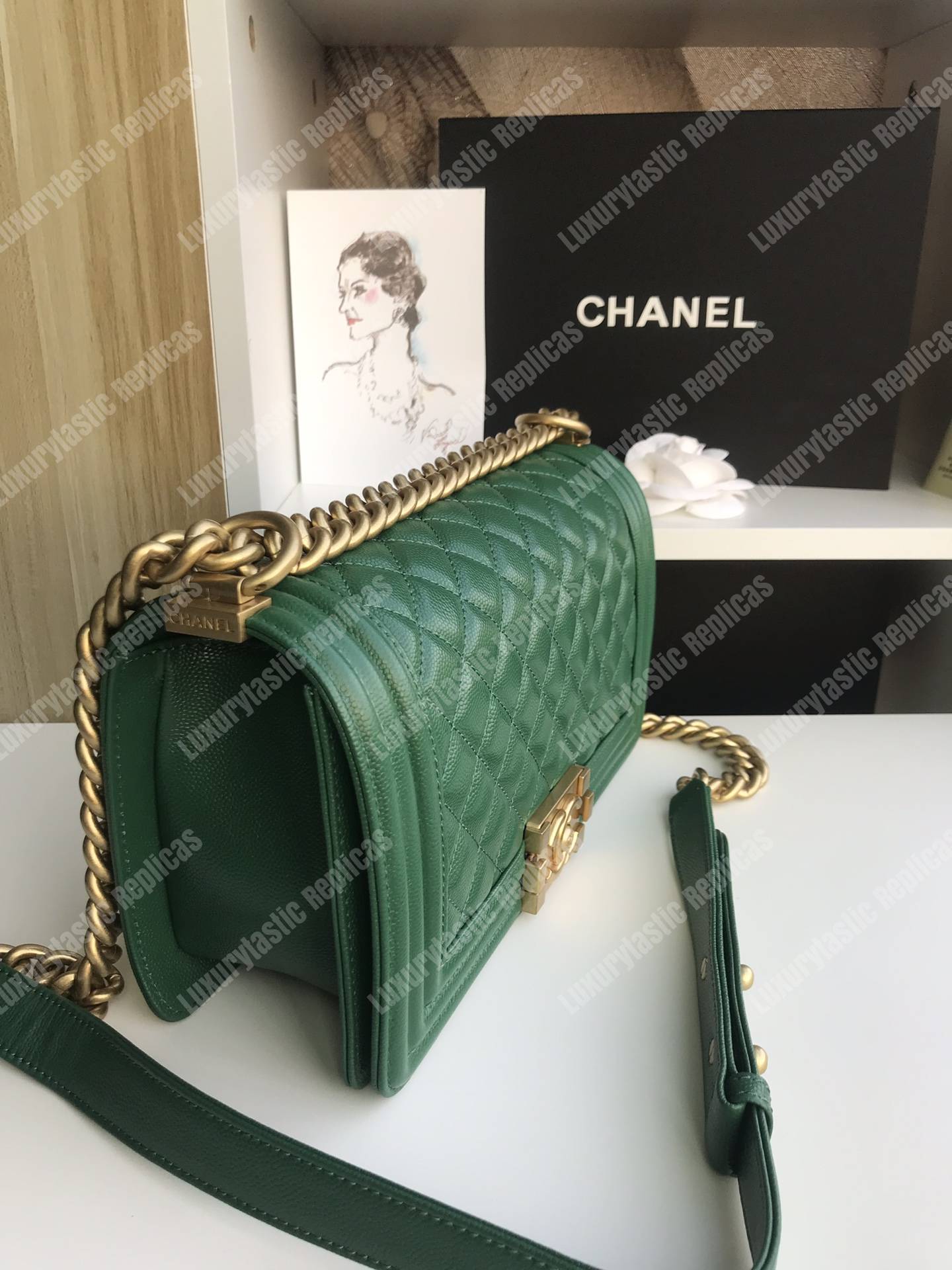 Ch*el boy medium handbag green