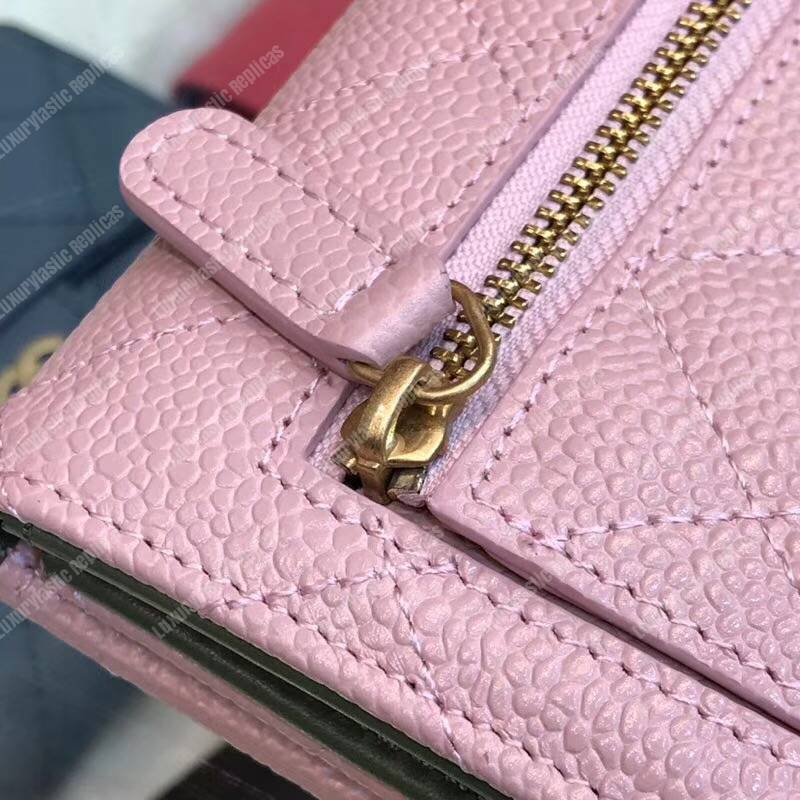 Ch*el classic small flap wallet pink khaki interior