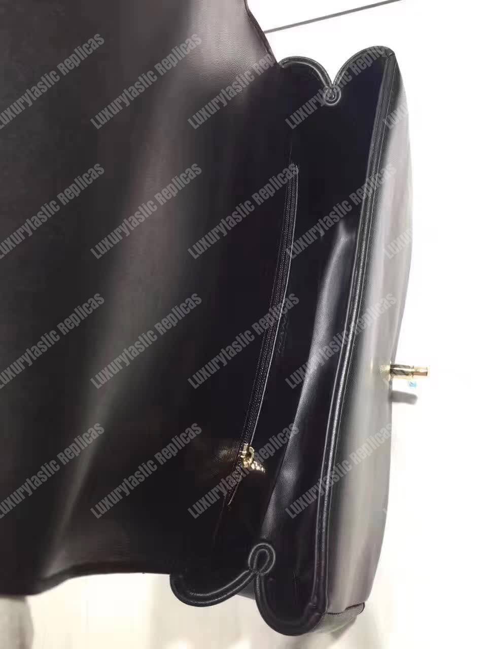 Ch*el medium flap bag with top handle black