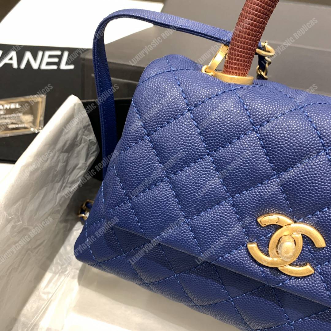 Ch*el flap bag with burgundy top handle caviar leather blue