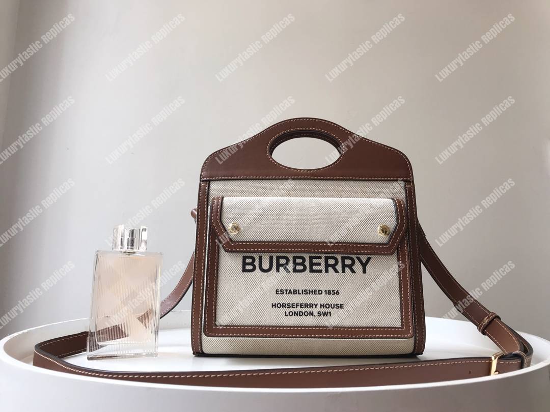 B**rry mini two-tone canvas and leather pocket bag brown