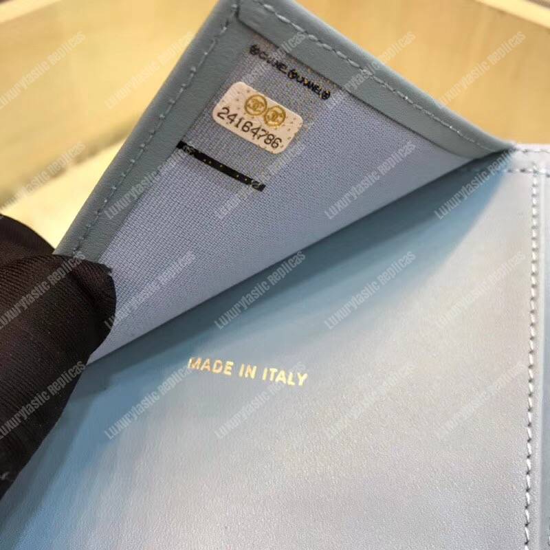 Ch*el classic small flap wallet red blue interior