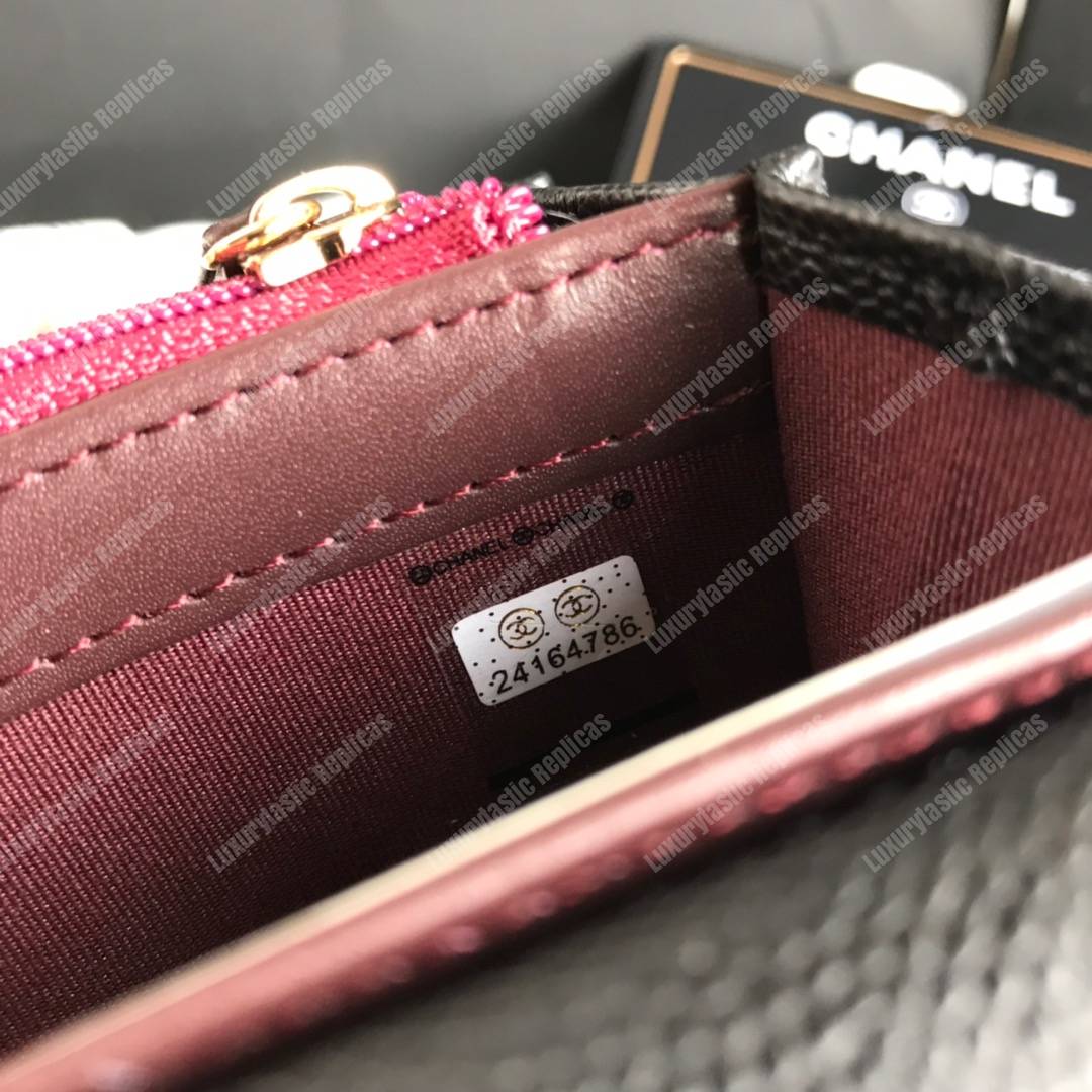 Ch*el classic long flap wallet gold tone black