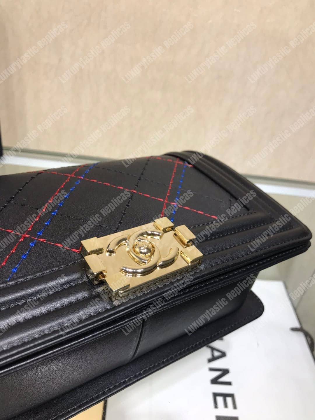 Ch*el medium boy handbag black