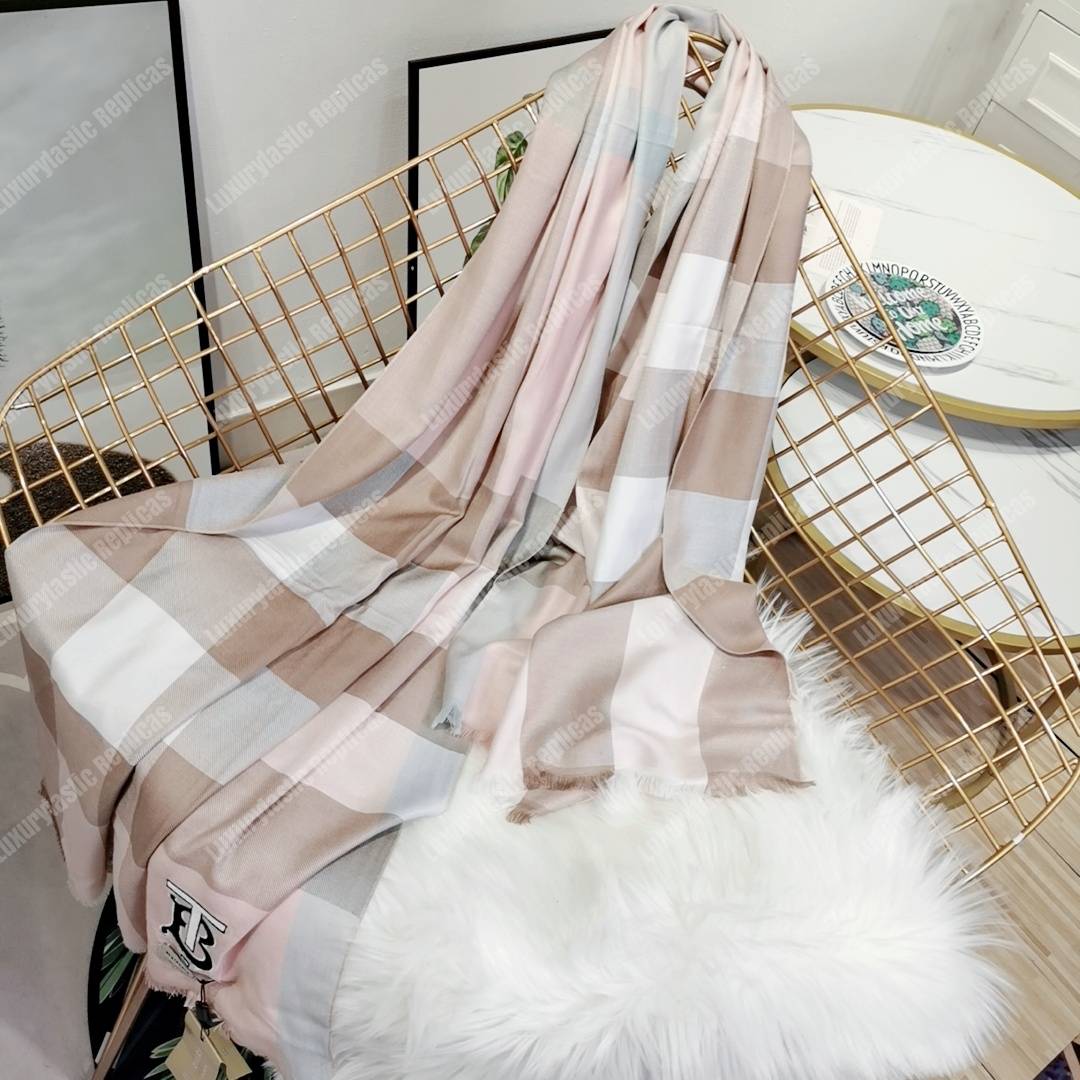 B**rry cashmere silk scarf white alabaster pink tb monogram