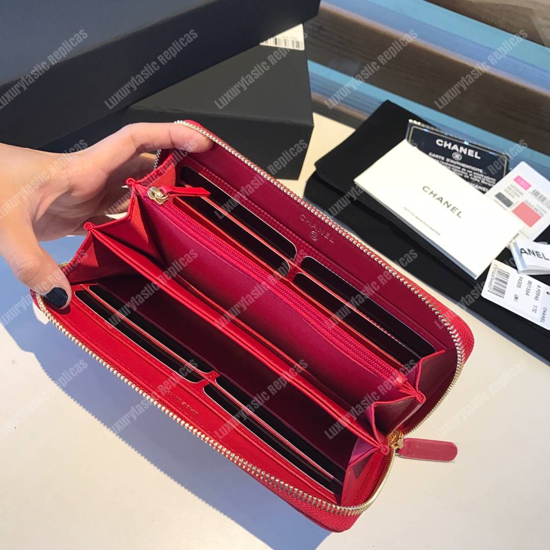Ch*el 19 long zipped wallet scarlet
