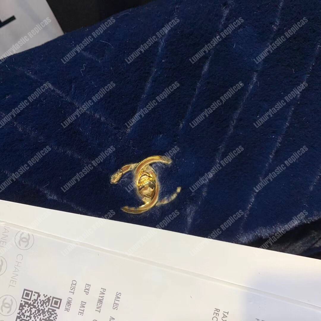 Ch*el flap bag with top handle blue