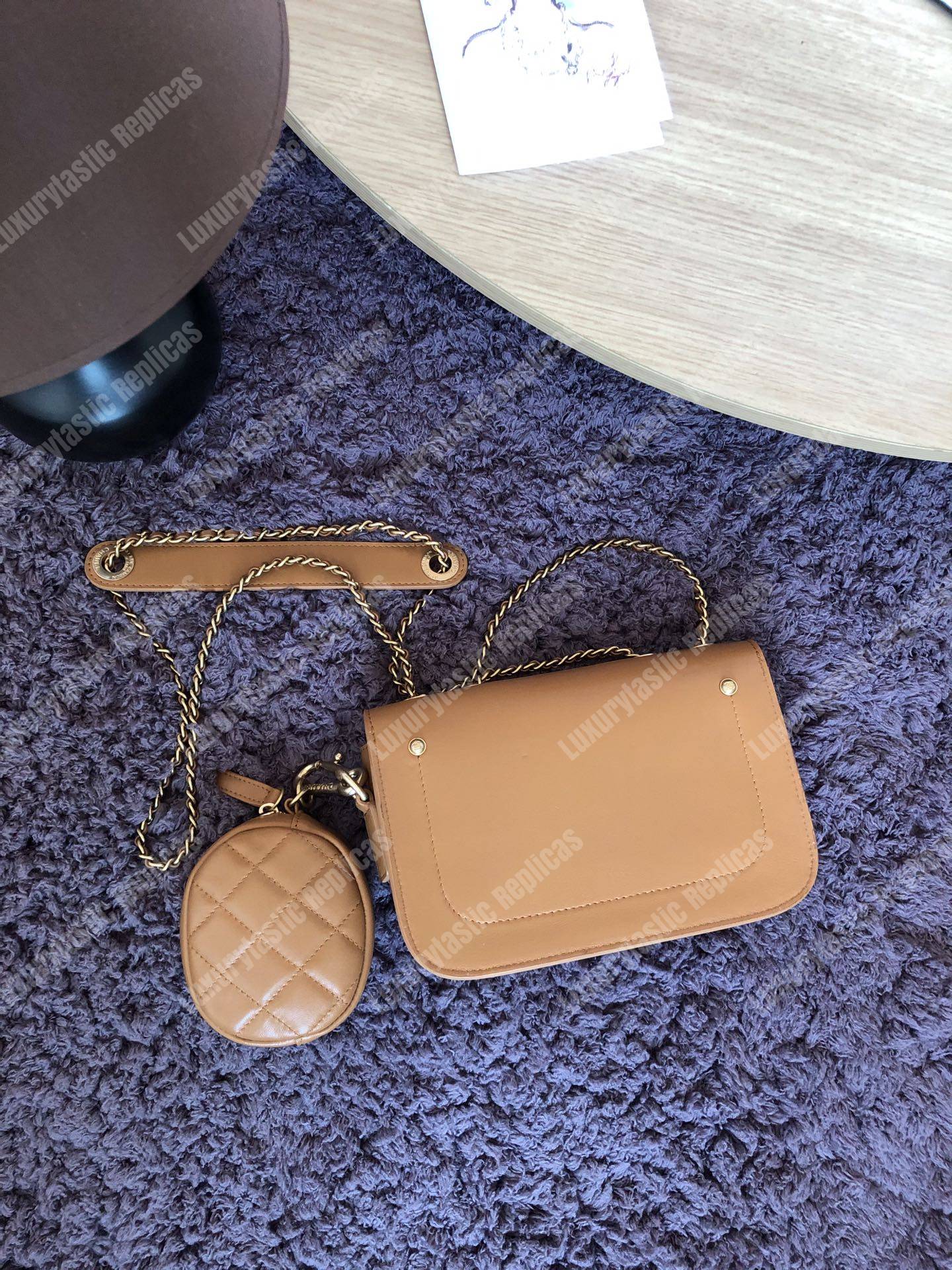 Ch*el flap bag & coin purse beige