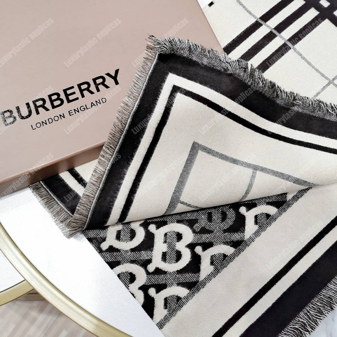 B**rry check, monogram and striped print silk scarf black