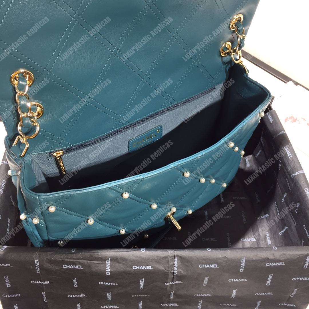 Ch*el flap bag iimitation pearls blue