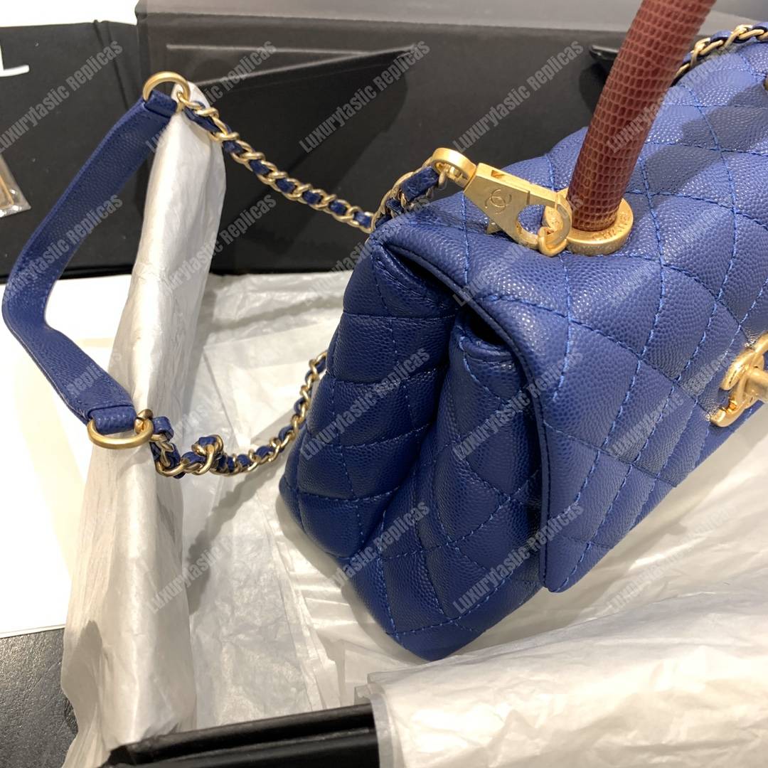 Ch*el flap bag with burgundy top handle caviar leather blue