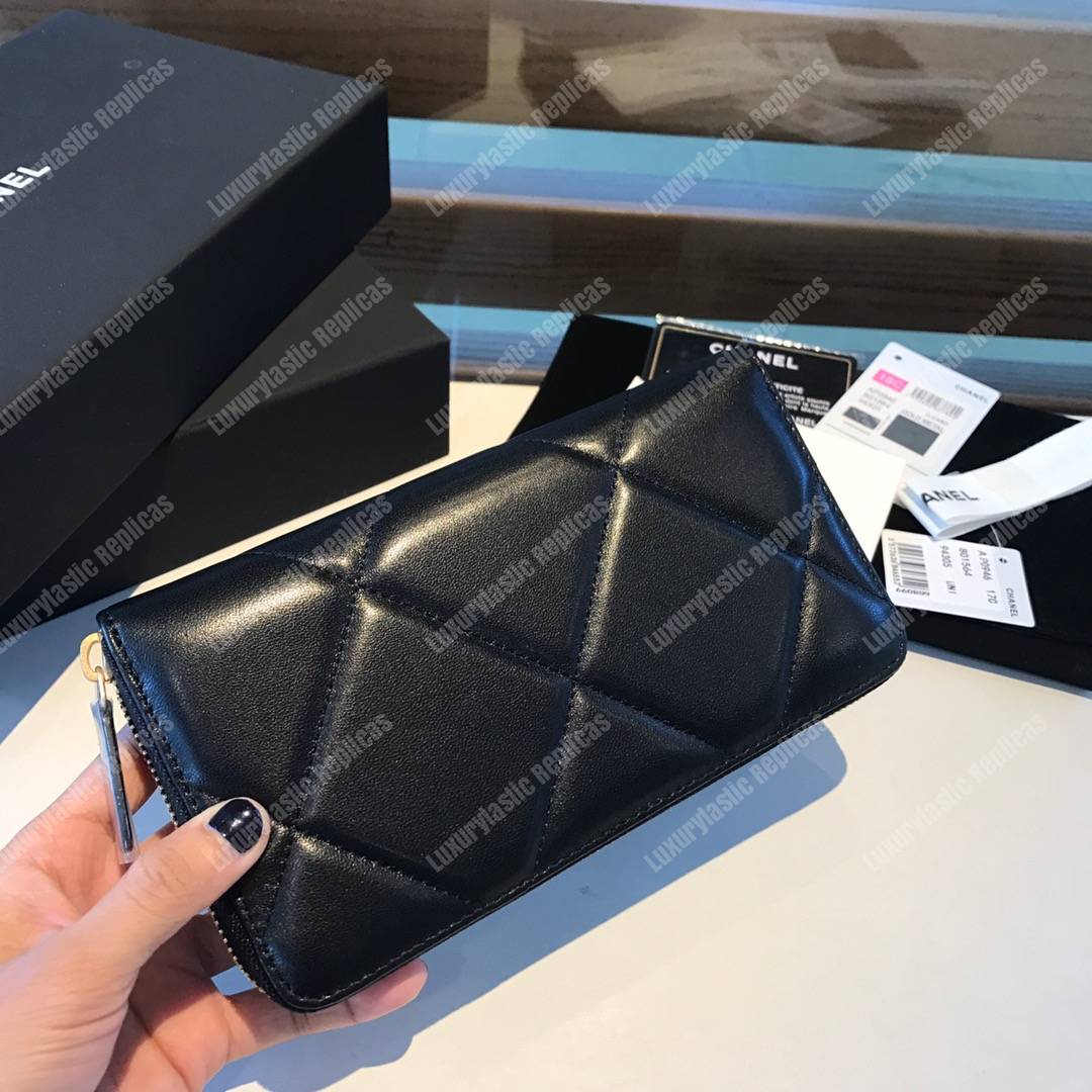 Ch*el 19 long zipped wallet sky black