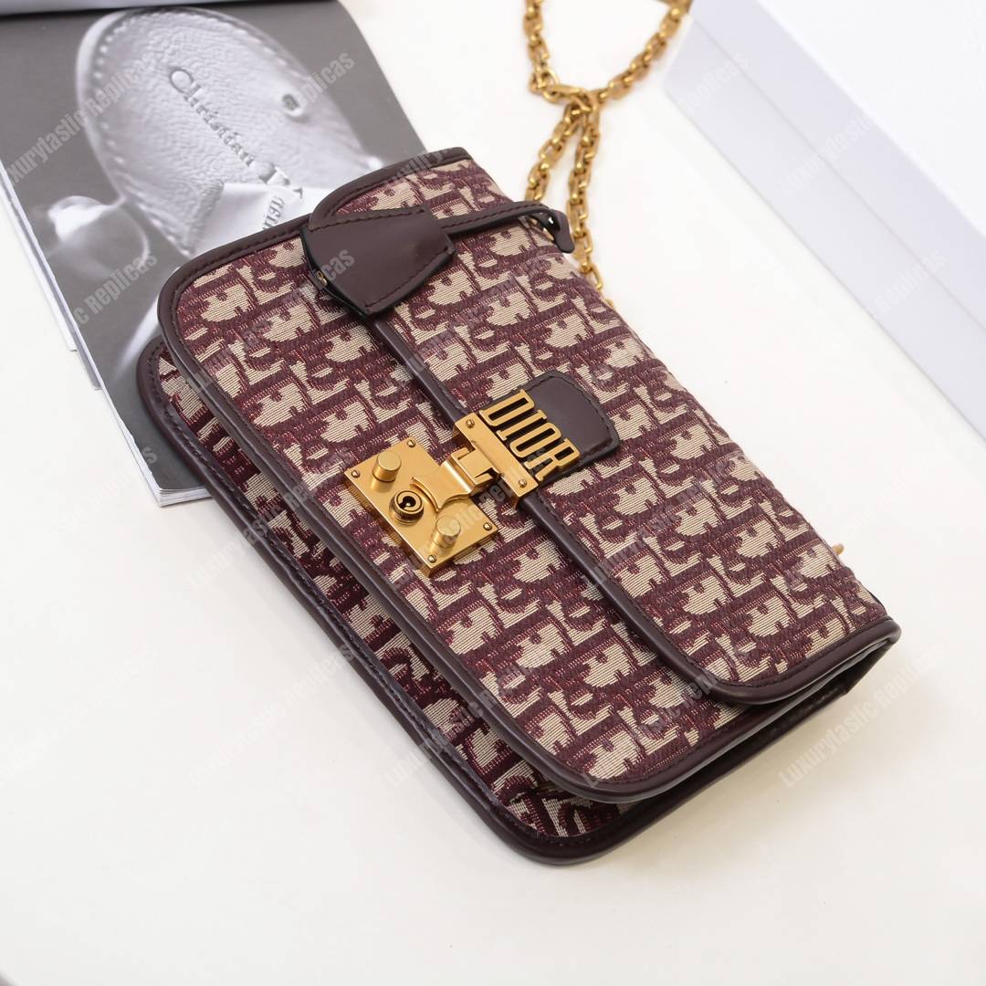 D*or addict flap bag burgundy oblique canvas with chain