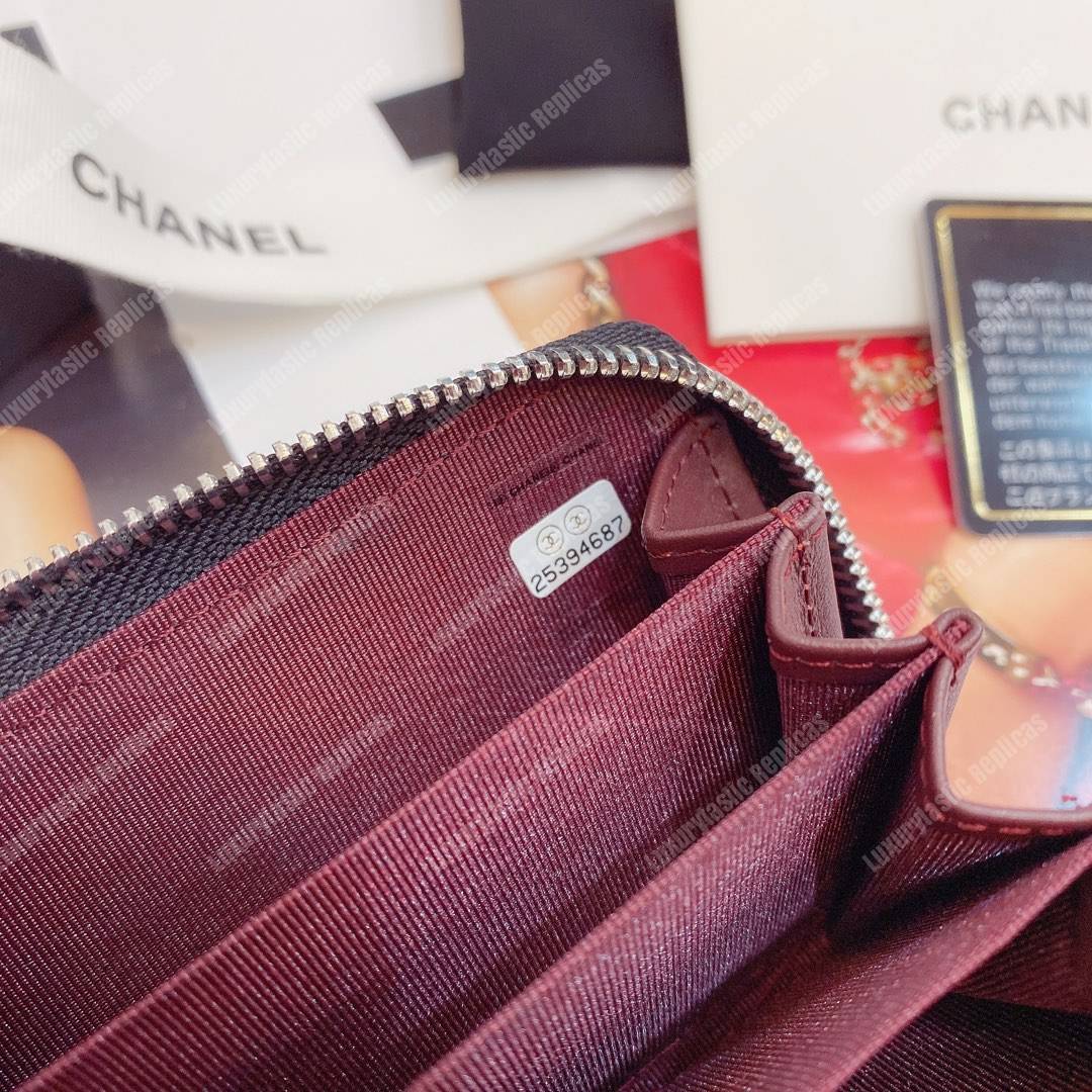 Ch*el classic zipper coin purse silver tone black