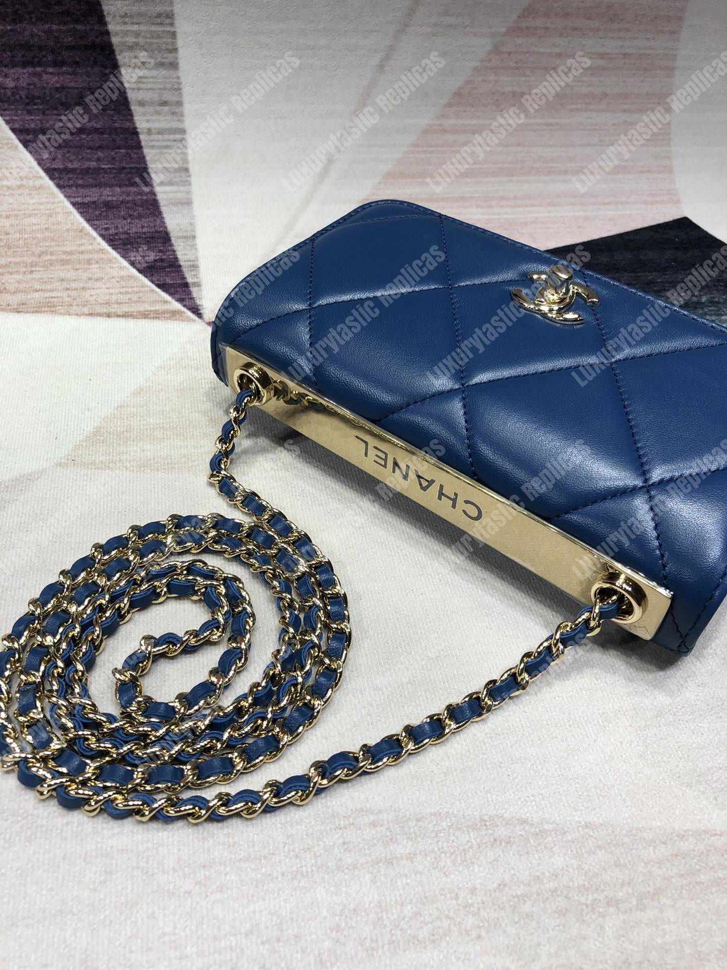 Ch*el wallet on chain – woc lambskin gold-toned metal blue