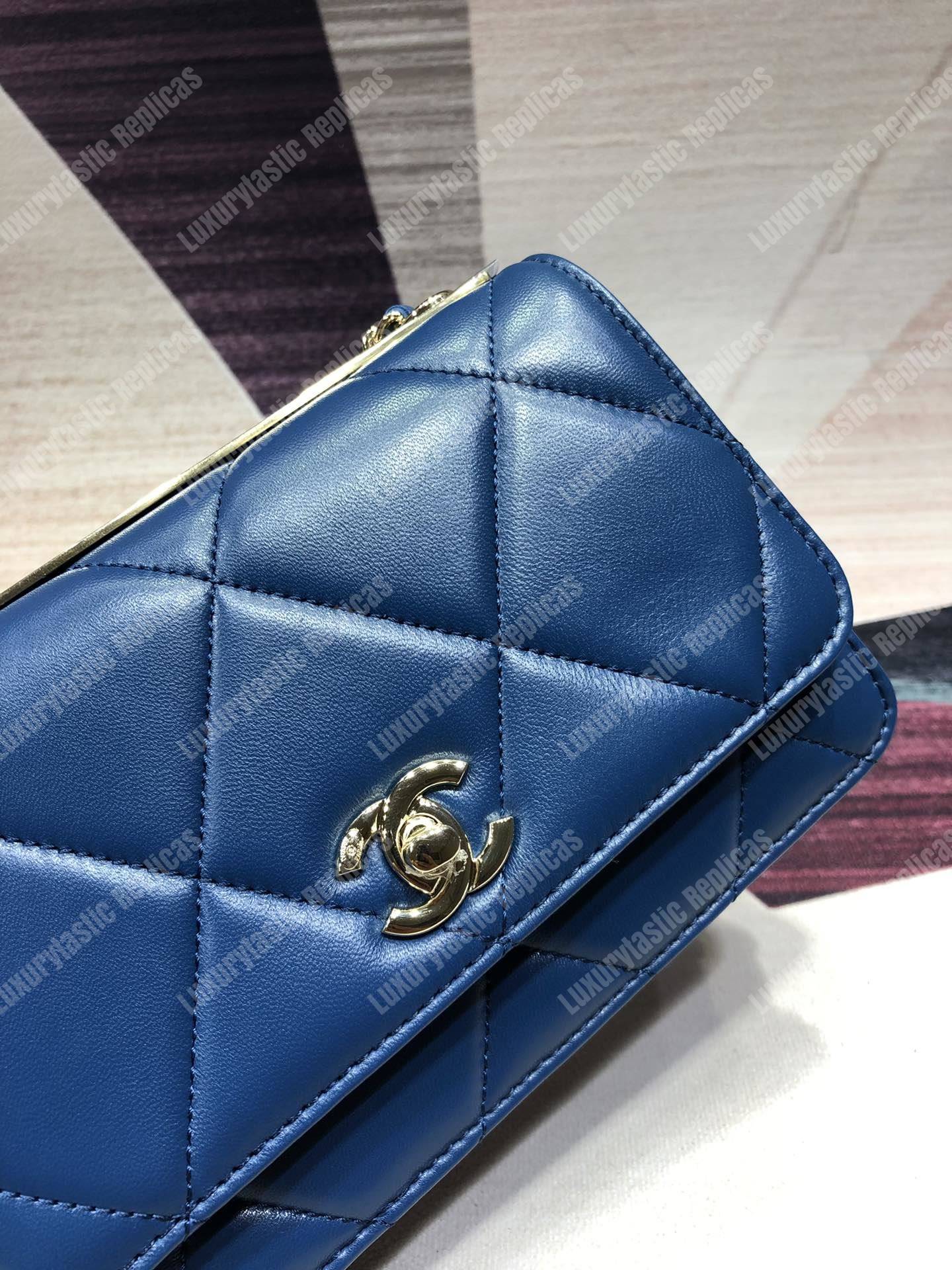 Ch*el wallet on chain – woc lambskin gold-toned metal blue