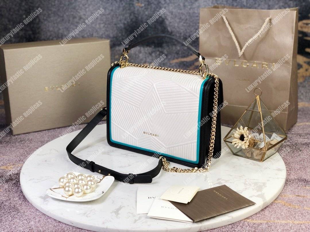 BVL Serpenti Diamond Blast Shoulder Bag White Agate/Deep Jade/Black