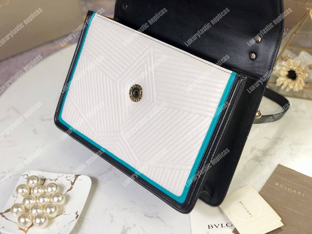 BVL Serpenti Diamond Blast Shoulder Bag White Agate/Deep Jade/Black