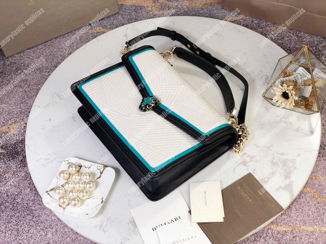 BVL Serpenti Diamond Blast Shoulder Bag White Agate/Deep Jade/Black