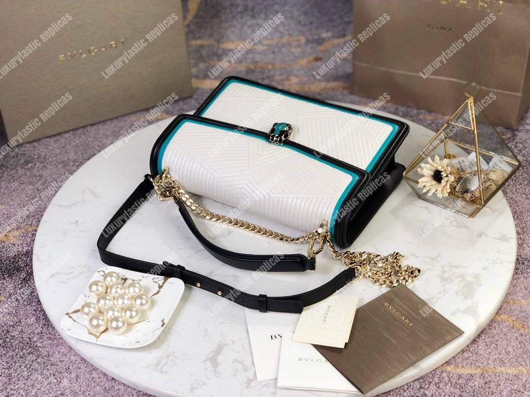 BVL Serpenti Diamond Blast Shoulder Bag White Agate/Deep Jade/Black