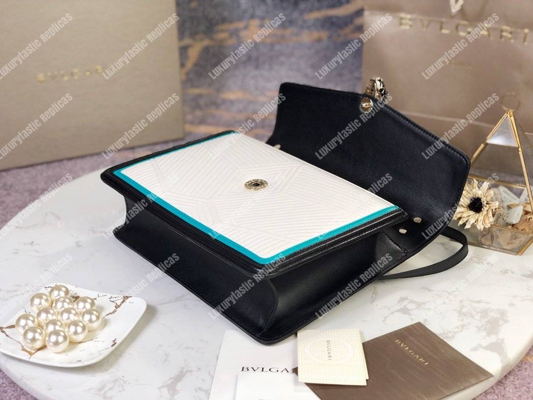 BVL Serpenti Diamond Blast Shoulder Bag White Agate/Deep Jade/Black