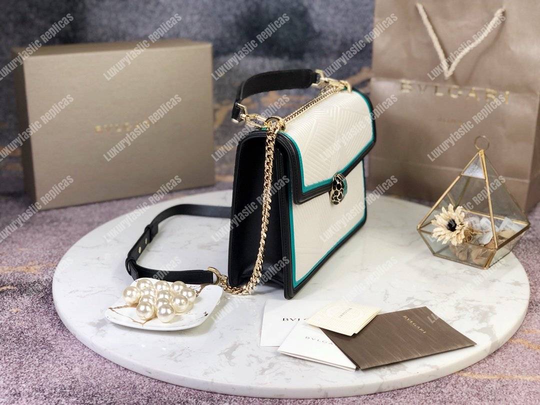 BVL Serpenti Diamond Blast Shoulder Bag White Agate/Deep Jade/Black