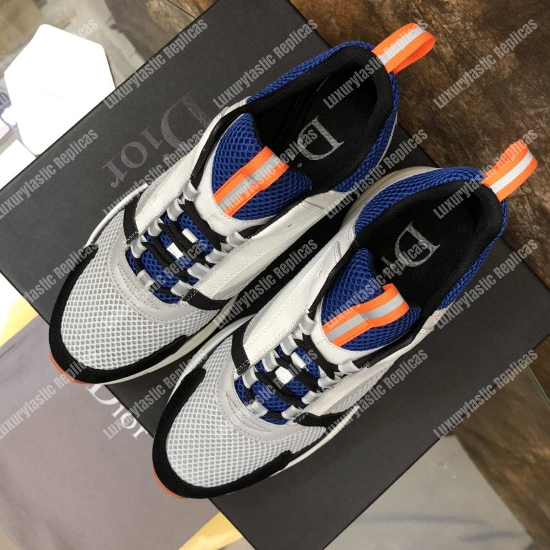 D*or “b22” sneaker in blue technical knit and black, gray and white calfskin