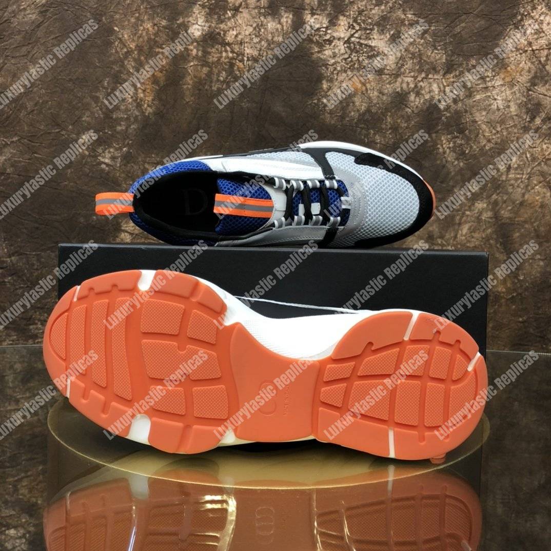 D*or “b22” sneaker in blue technical knit and black, gray and white calfskin