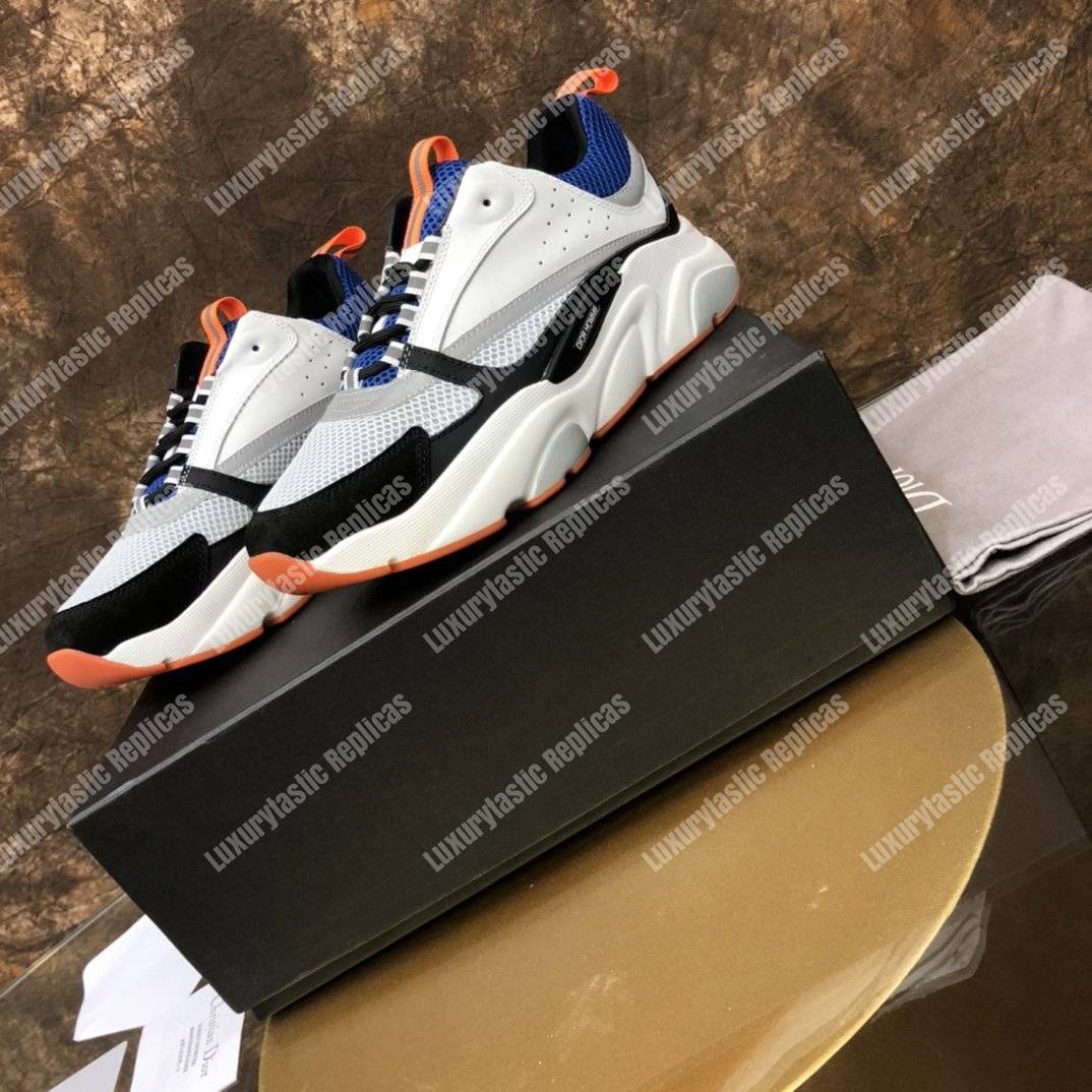 D*or “b22” sneaker in blue technical knit and black, gray and white calfskin