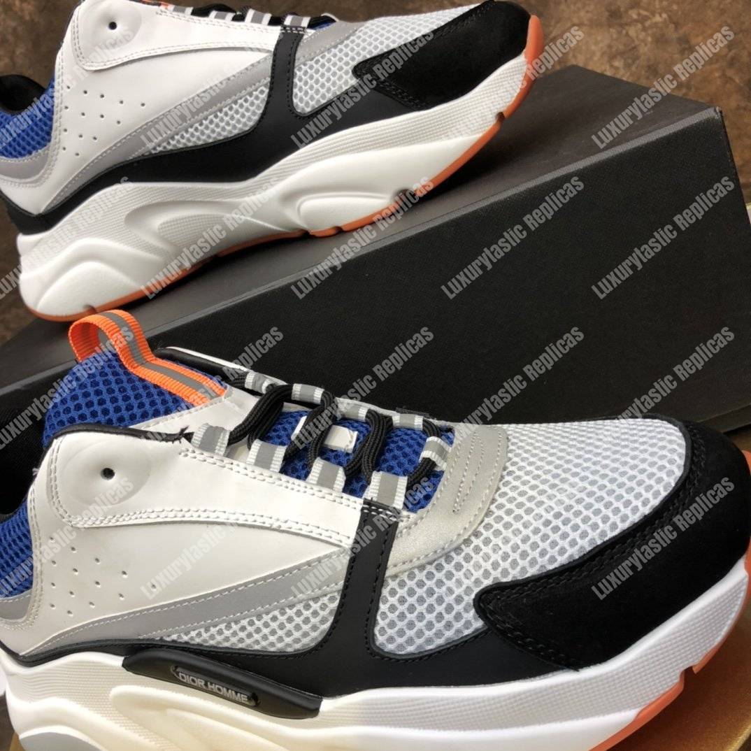 D*or “b22” sneaker in blue technical knit and black, gray and white calfskin