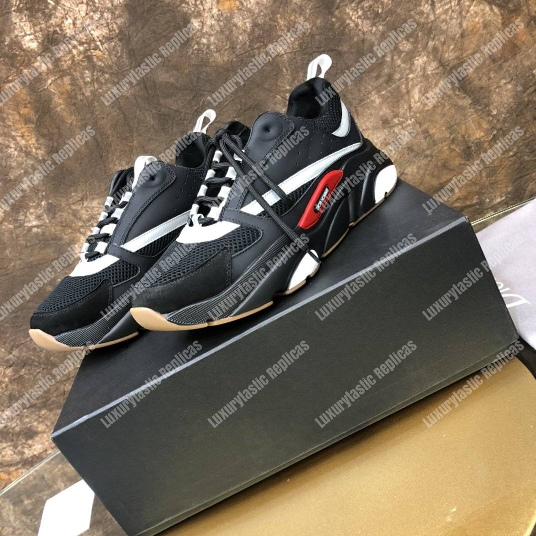 D*or “b22” sneaker in black technical knit and black and grey calfskin