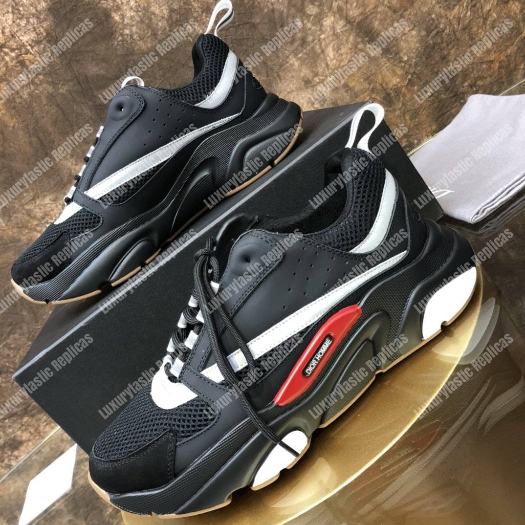 D*or “b22” sneaker in black technical knit and black and grey calfskin