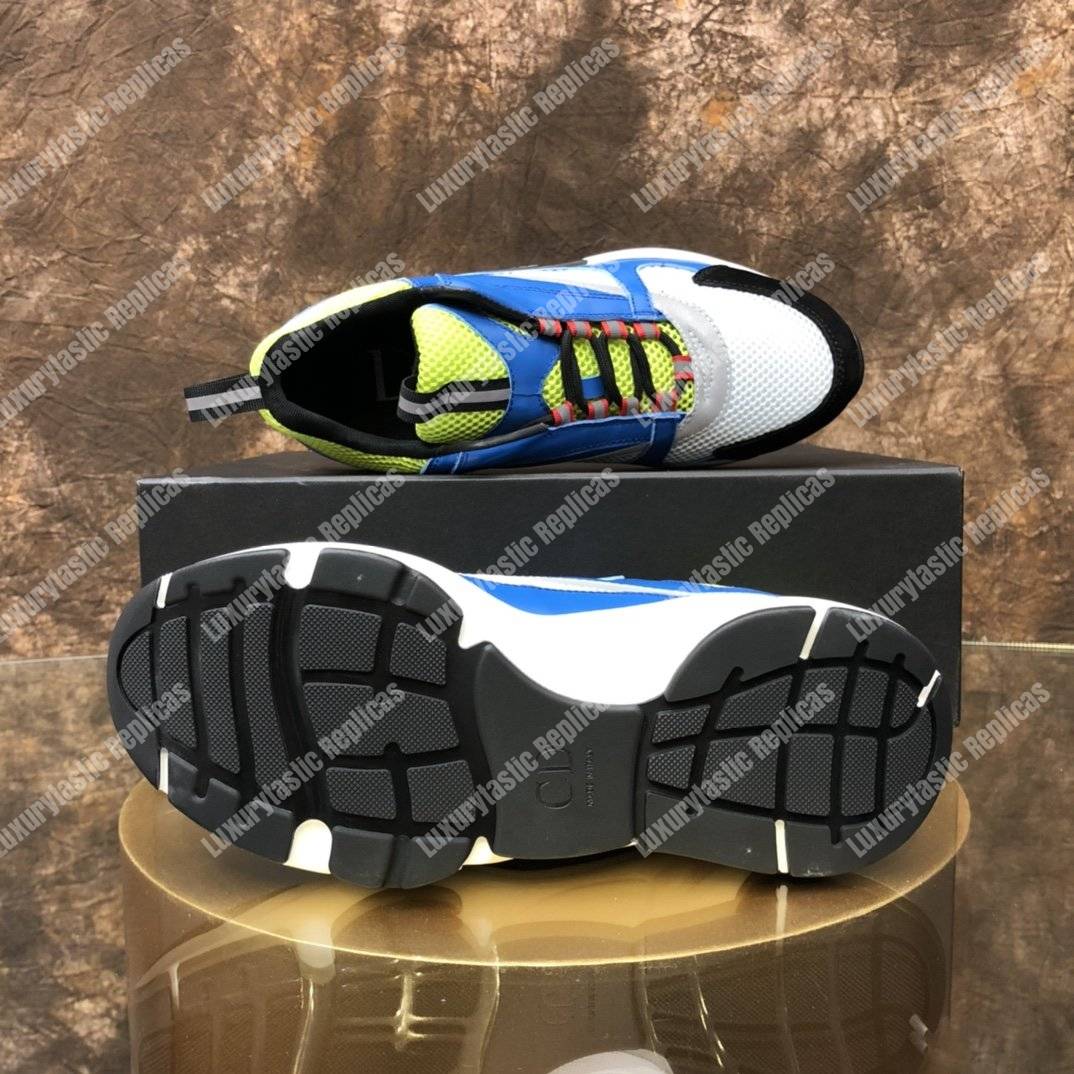D*or “b22” sneaker in yellow technical knit and blue calfskin