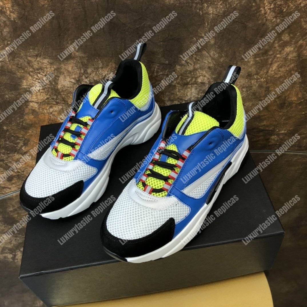 D*or “b22” sneaker in yellow technical knit and blue calfskin