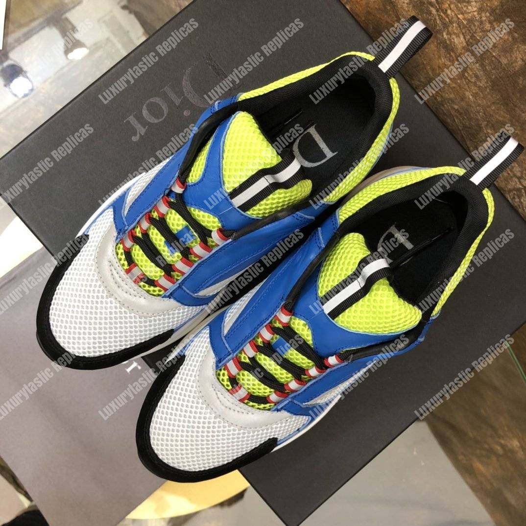 D*or “b22” sneaker in yellow technical knit and blue calfskin
