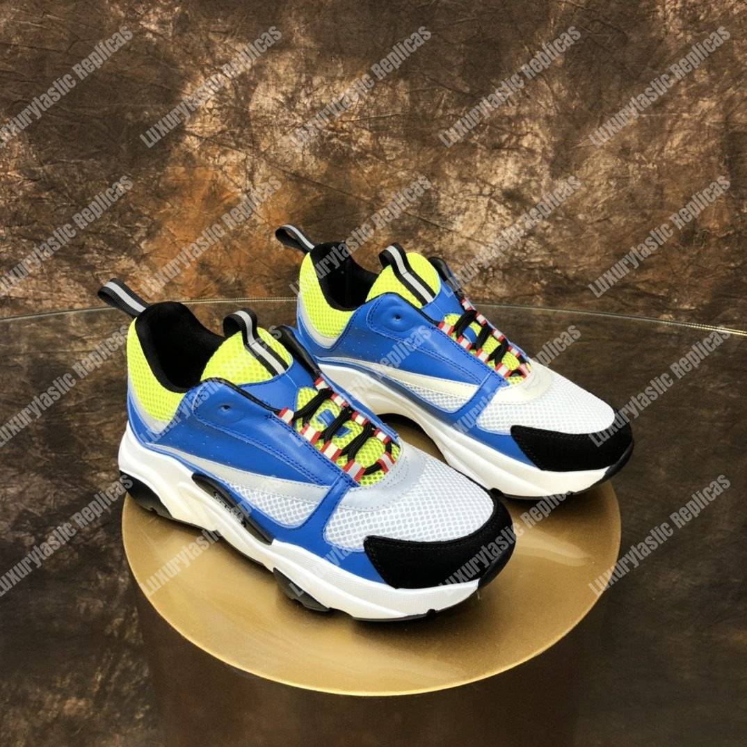 D*or “b22” sneaker in yellow technical knit and blue calfskin